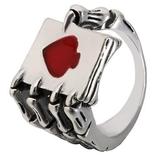 1PC Punk Alloy Skull Paw Spades Poker Ring For Men Women Creative Vintage Gothic Playing Card Men'Ring Party Jewelry R350