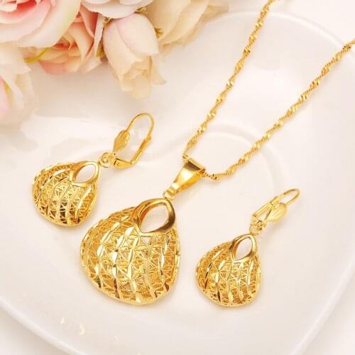 Fashion Bag Pendant Earring Set Women Party Gift 24 k Fine Solid Gold Finish Necklace Earrings Jewelry Sets