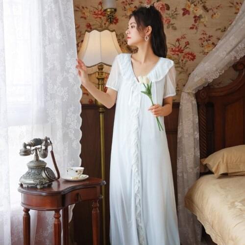Short Sleeve Nightdress Summer Palace Princess Style Lace Elegant Sleepwear Women Woman Night Sleepwear Plus Size Nightwear