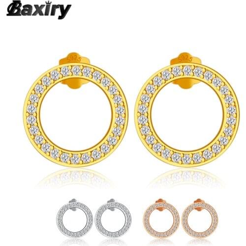 100% 925 Sterling Silver Hoop Earrings For Women Luxury Fashion Jewelry Crystals Rose Gold Round Ring Huggie Earring 2021 Trend