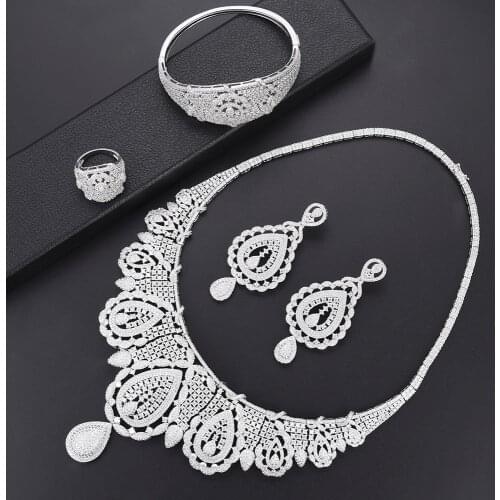 LARRAURI 2019 New Trendy Silver Nigerian Bridal Jewelry Sets For Women Wedding Zircon Dubai Indian jewelry Sets