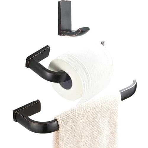 Leyden ORB Brass Wall Mounted 3pcs Bathroom Accessories Set Black Towel Ring Holder Toilet Paper Holder Clothes Towel Hook