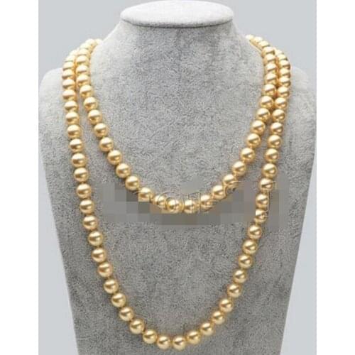 Hot selling 8mm Genuine Natural Round Yellow South Sea Shell Pearl Necklace 50'' Long AAA