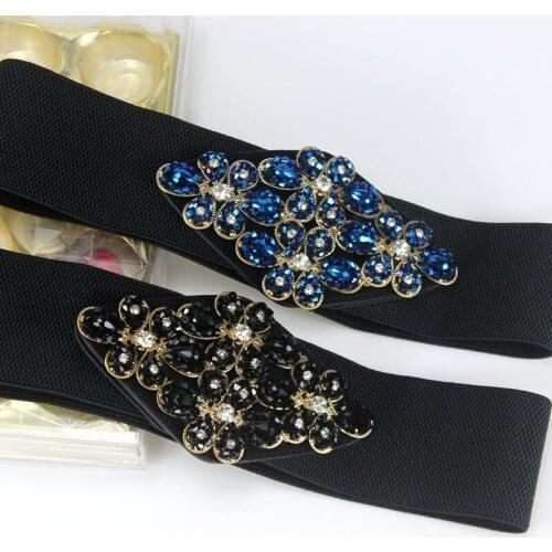 Fashion Women Elastic Wide Corset Belt For Women Glass Crystal Ceinture Ladies Wide Rhinestone inlaid Belt Waist Girdle SMT-2160