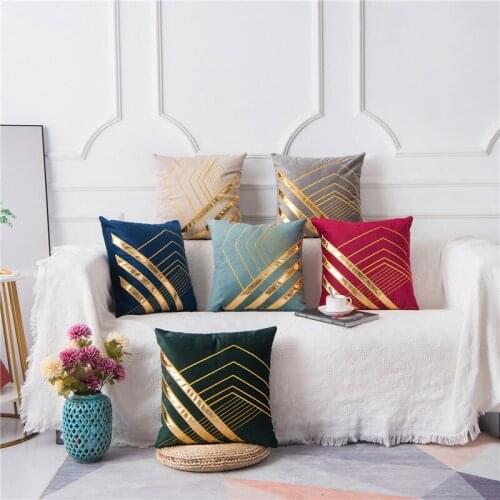 Modern Decor Gold Stamping Applique Velvet Throw Pillows Cover Fashion Home Sofa Decorative Cushion Cases 45x45cm