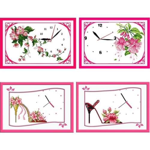Joy Sunday Cross-Stitch Kits Stamped Flower High Heels Print 11CT 14CT Counted Clock Decoration Embroidery Needlework Thread Set