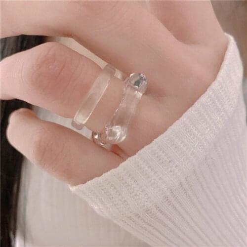 2pcs Chic Korea Acrylic Transparent Minimalist Resin Finger Rings set For Women Girls Simple Multicolor Fashion Jewelry