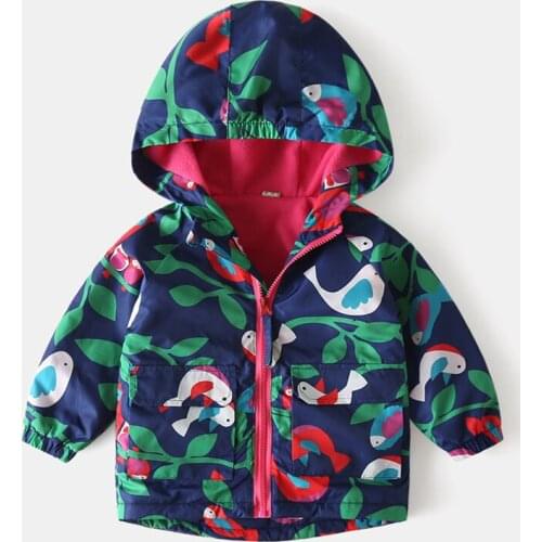 2-6 y New Baby girls clothing spring coat girls windbreaker for Plus velvet girl assault coat versatile Jacket Printed hooded