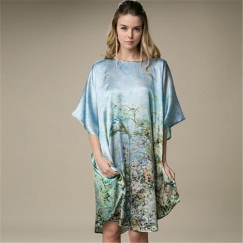 Women New Silk Nightdress Women Painting Summer Home Comfortable And Casual Breathable Pregnant Home ServiceNightgown