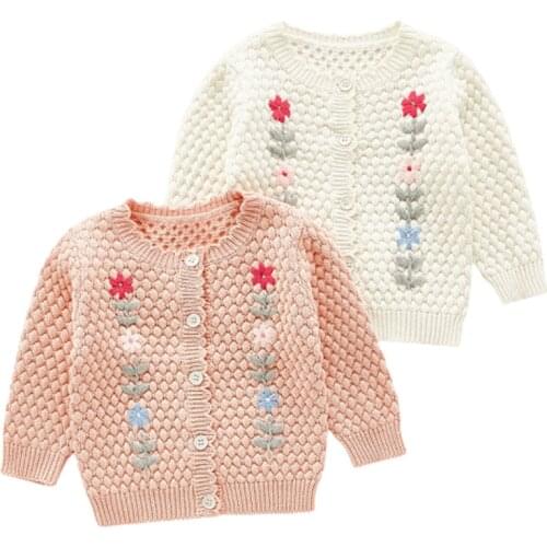 Toddler Girls Cardigan Coat Jacket New Baby Girls Sweater Embroidery Cotton Knitting Baby Cardigan Girl Coat Infant Baby Sweater