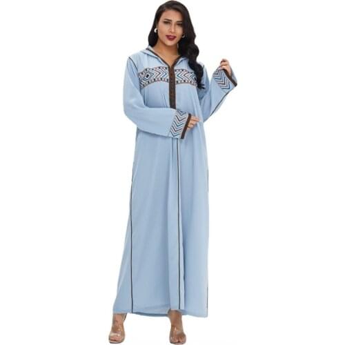 Muslim Ladies Embroidered Hooded Dress Spring 2021new Loose Middle East Slim Casual Long Sleeve Dress Dubai Abaya Vestidos