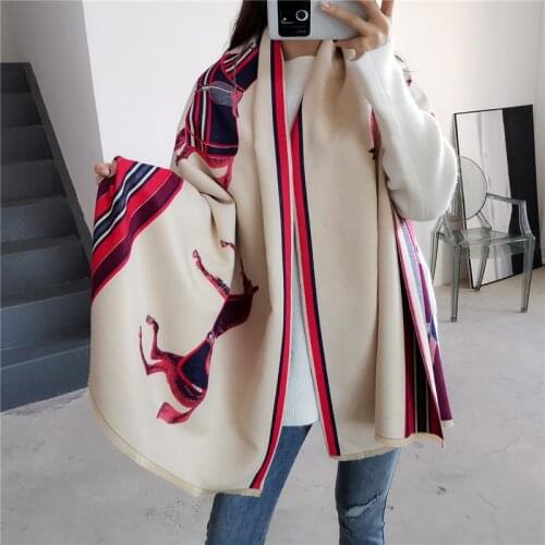 Luxury Brand 2019 Winter Scarf Women Fashion Horse Print Shawls and Wraps Thick Warm Cashmere Scarves Pashmina Large Echarpe