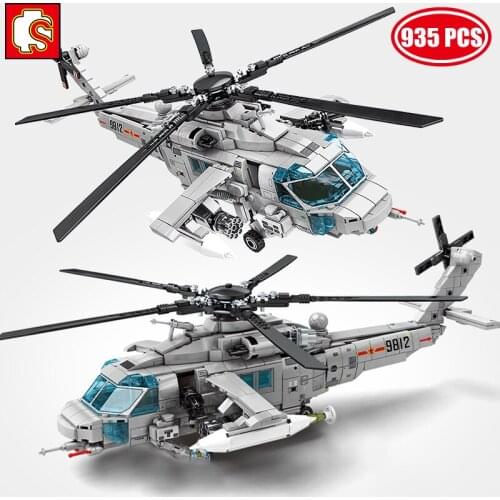 SEMBO SWAT Police Technical Armed Helicopter Building Blocks Model Military STEM Kit WW2 Aircraft Bricks DIY Toys For Boys Adult