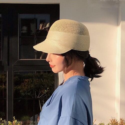Summer Short Brim Straw Hats Women Outdoor Breathable Sun Hat Casual Wide Brim Straw Equestrian Caps Travel Beach Cap Chapeau