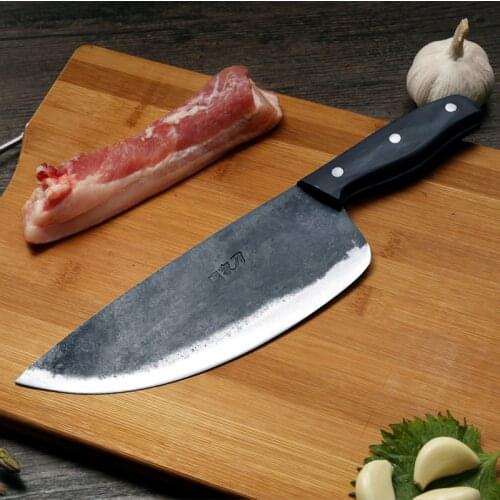 ZHOU JIA Carbon Steel Hand-made Forging Slaughtering Splitting Knives Butcher Pork Knives Beef Meat Sheep Carving Cleaver Knives