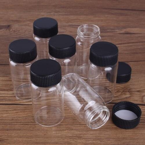 3pcs 50ml 37*70mm Glass Bottles Storage Bottles with Black Plastic Lids Candy Bottles Storage Jars Glass Vials Pill Container