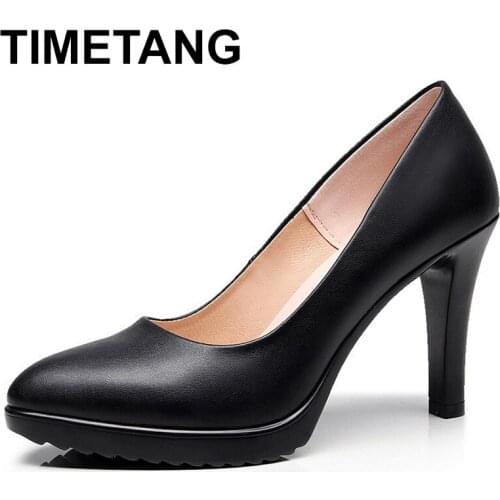 TIMETANGPlus Size 35-43 Classic Pointed Toe Platform Shoes Womens Pumps 2019 Spring Womens High Heels Black White Bridal Shoes