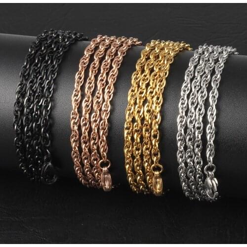 TJP 18''-32'' Silver/Rose Gold/Gold/Black 316 Stainless Steel 3.0mm Square Double O-shaped Chain Pendant Necklace Jewelry