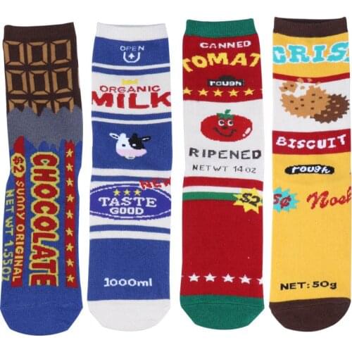 Japanese Women Funny Bubble Gum Tomato Chocolate Milk Cookies Snacks Food Illustration Socks Hot Sale Letter Cartoon Socks