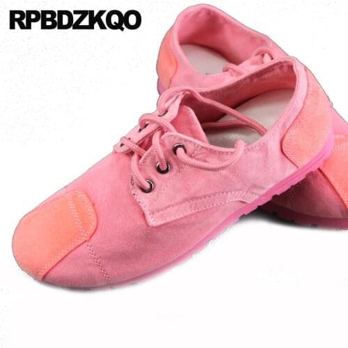 Breathable spring autumn jeans pink round toe white canvas shoes casual ladies flats lightweight denim lace up women 2018 china