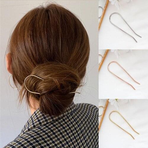 2020 New Japan Trendy Golden Silver Color Rose Gold Shape Hairpins Geometric Accessories U Metal For Women Fork Headwear L4W3