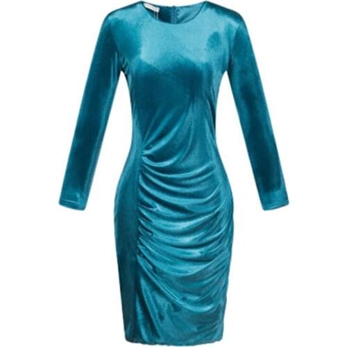 Dress Women 2021 Sexy Europe Hot Korean Velvet Slim long-sleeved Gold Silk Velvet Bag Hip Dresses Vestidos Dropshipping LY733