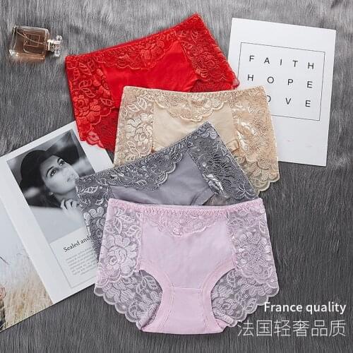 Womens Cotton Underwear Panties Sexy Lace Mid-Waist Hollow Female Briefs Hip Lift Underpants For Lady Plus Size Lingerie ssy58