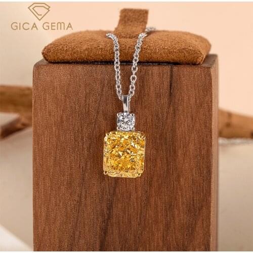 GICA 100% 925 Sterling Silver Sparkling 9*10mm Ice Cut Topaz High Carbon Diamoind Pendant Neckalce For Women Party Fine Jewelry