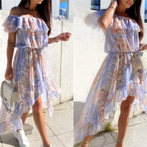 Dress Women French Style Chiffon Sweet Long Dress Casual Elegant Strapless Flroal Printed Vestidos LYQ252