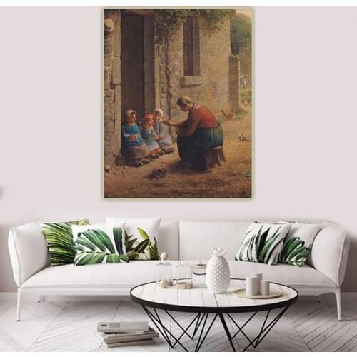 Citon Jean Francois Millet《Feeding The Young》Canvas Art Oil Painting Artwork Poster Picture Wall Decor Backdrop Home Decoration
