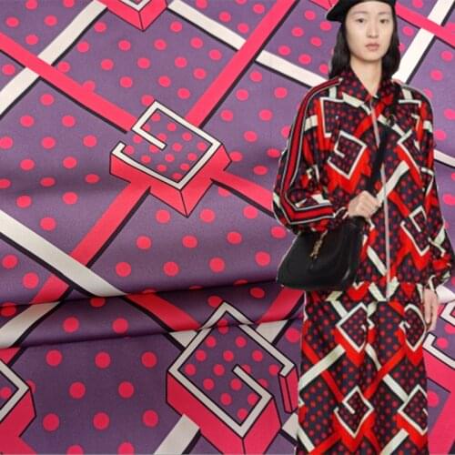 145cm*100cm Polyester stretch satin fabric European brand G series red dot pattern digital printing skirt shirt sewing fabric