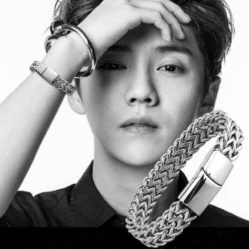 2021 Fashion New Japanese and Korean Hip Hop Bracelet Mens Personality Titanium Steel Bracelet Trendy Star with Silver