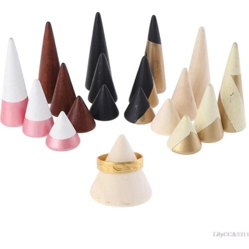 3 Size Ring Cone Wood Gift Jewelry Display Ring Stand Storage Organiser Holder Tray