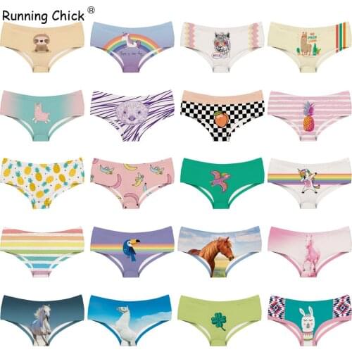 Cartoon Animal Fruit White Horse Print Seamless Breathable Womens Underwear Low-waisted Triangle Pants