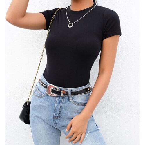 Casual Basic Black White Bodysuit Women Summer Short Sleeve Woman Body Top Cotton Bodycon Jumpsuit Romper Ladies 2020