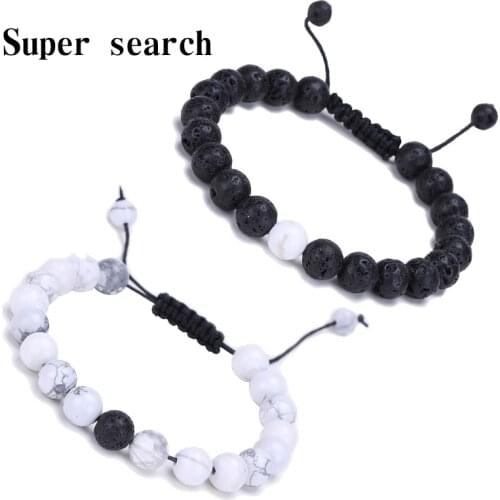 8Mm Round Black & White Beads Bracelet Matching Couple Bracelet For Lovers Friendship Braid Jewelry Pulsera Natural stone
