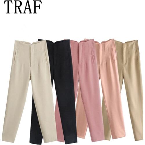 EOICIOI Za Summer Beige Women Pants High Waisted Trousers Woman Streetwear Pants Female Black Pink Casual Outfit Trouser Suits