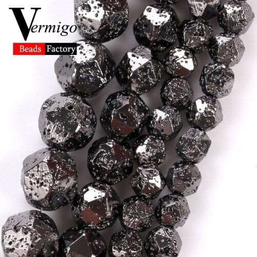 6/8/10mm Natural Faceted Black Hematite Lava Stone Beads Round Beads for Jewelry Making Supplies Diy Bracelets Necklace 15"