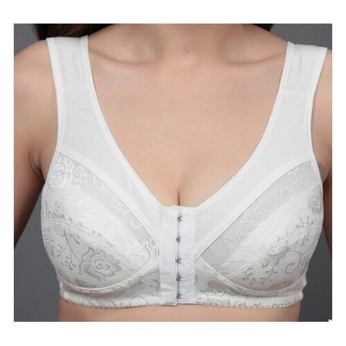 White Plus size bras for women 34 36 38 40 42 44 B C D cup Wireless cotton bra front 5 button push up lingerie brassiere bra C3