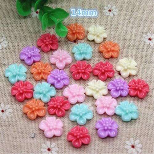50PCS Mix Colors 14mm New Design Resin Flowers Flatback Cabochon Embellishment Accessories DIY Craft Scrapbooking