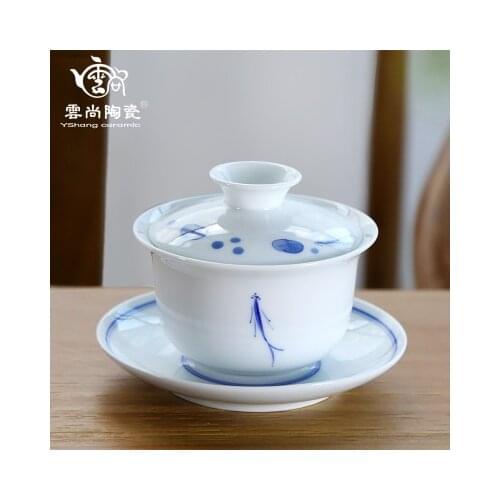 Jingdezhen Hand-painted Small Fish Ceramic Tea Tureen Kung Fu Pu'er Black Tea Oolong Teaware Chinese Tea Ceremony Accessories