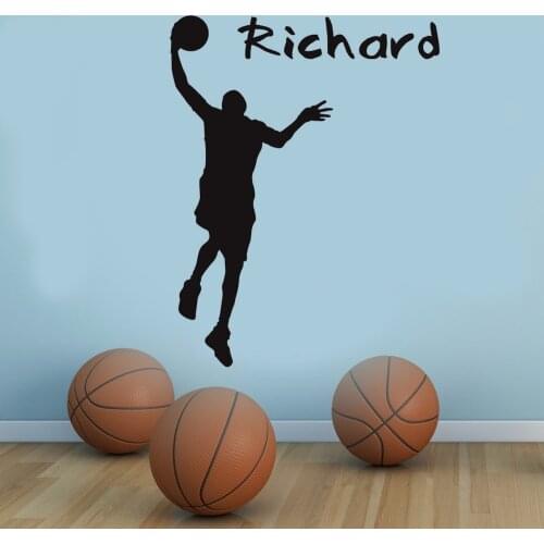 FARLEOPARD Teens Boys Room Decoration Custom Name Vinyl Wall Stickers Basketball Player Silhouette Sport Stickers Boy Room Y14