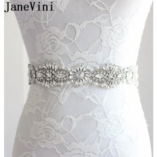 JaneVini 2018 Bling Diament Wedding Belts with Stones Rhinestone Ribbon Sash Belt Bride Pearls Bridal Crystal Belts for Dresses