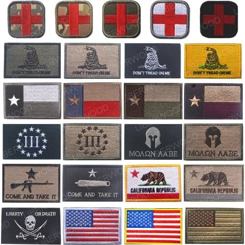 LIBERWOOD Embroidery Patches Army Red Cross US Texas California Flag Come and Take it Military Tactical Appliques Emblem Badge