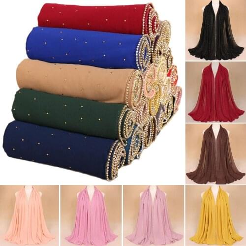 Muslim Women Chiffon Sparkle Rhinestone Large Scarf Wrap Hijab Scarves Islam Turban Headscarf Arab Shawl Amira Fashion 180*75cm