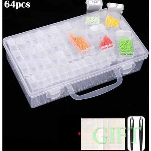 TweezersTOOL 64 Grids Square Diamond Painting Drill Storage Container, Beads Organizer Storage Case with Label and Tweezers Tool