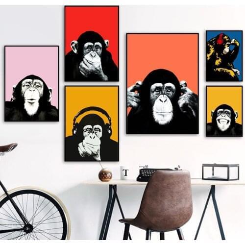 Retro Wall Art Canvas Painting Popular Headphones Orangutan Photo Nordic Poster Print Wall Pictures For Living Room Salon Decor