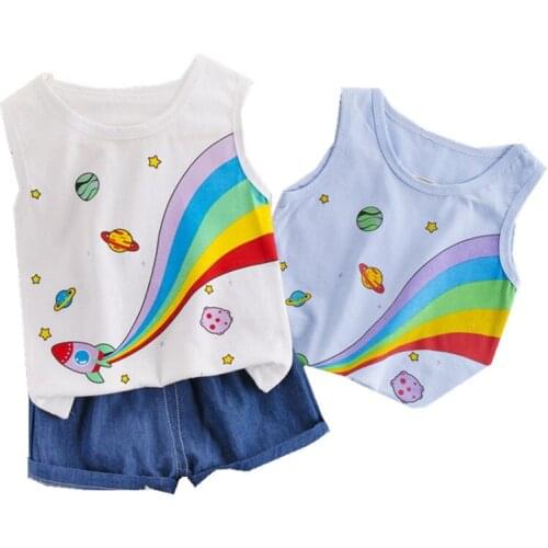 Cheap Summer infant Clothes Suit For Baby Boys Girls Cotton Sleeveless Vests+ Short Pant 2PCS Children Clothing Sets promotion