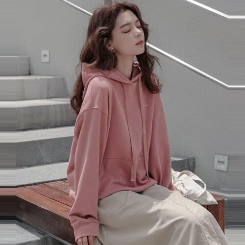 2021 autumn and winter womens loose Korean version lazy long sleeve Hoodie womens trend simple and lovely round neck