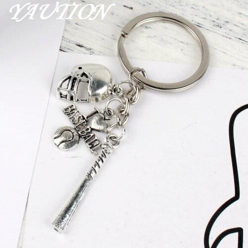 New Fashion Keychain i love baseball Pendants DIY Men Jewelry Car Key Chain Ring Holder Souvenir For Gift Baseball glove bat